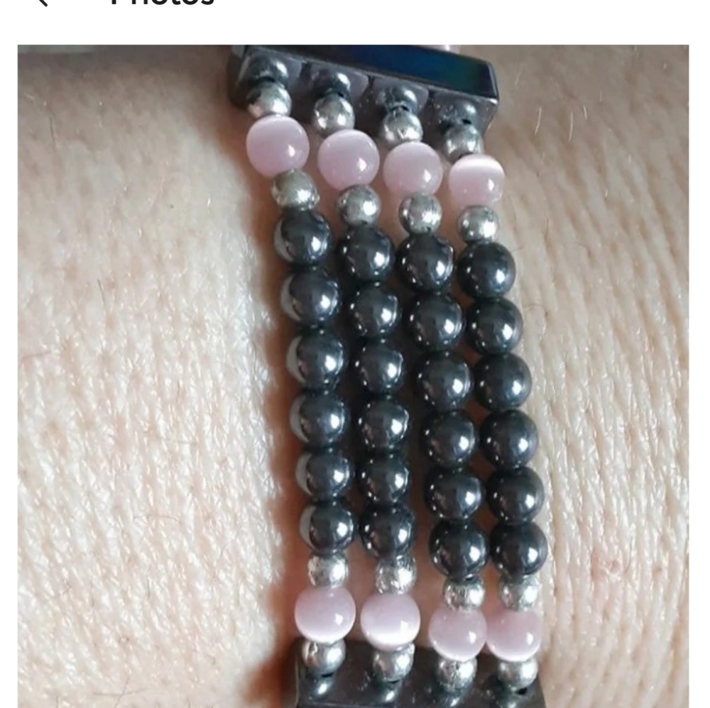 Gray and pink stretch bracelet